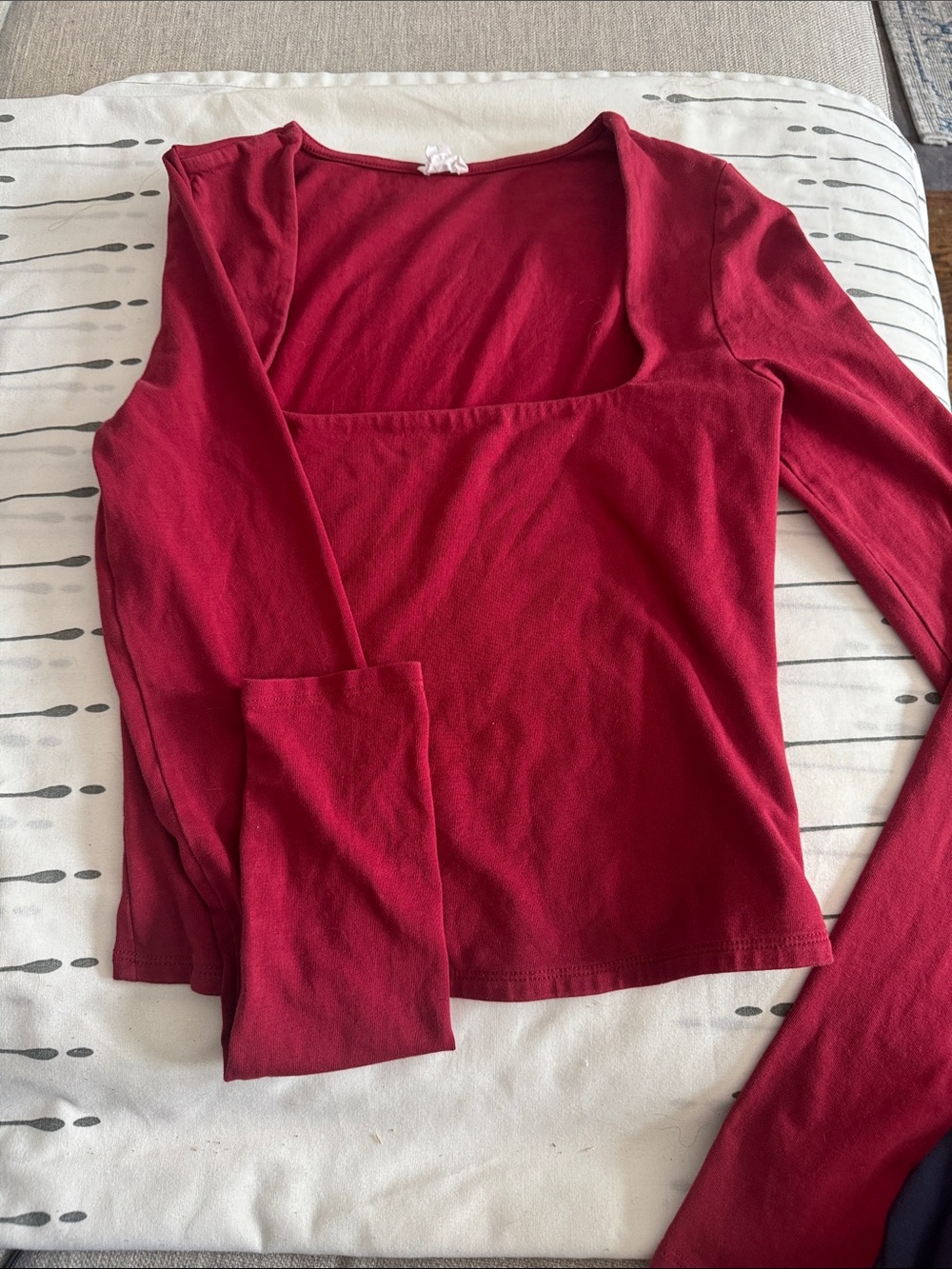 Garage Square Neck Long Sleeve Top - Burgundy